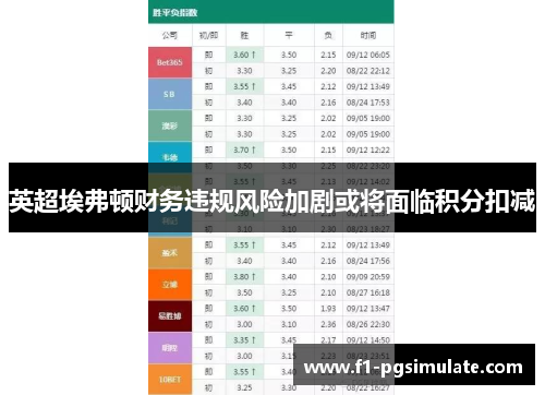 英超埃弗顿财务违规风险加剧或将面临积分扣减